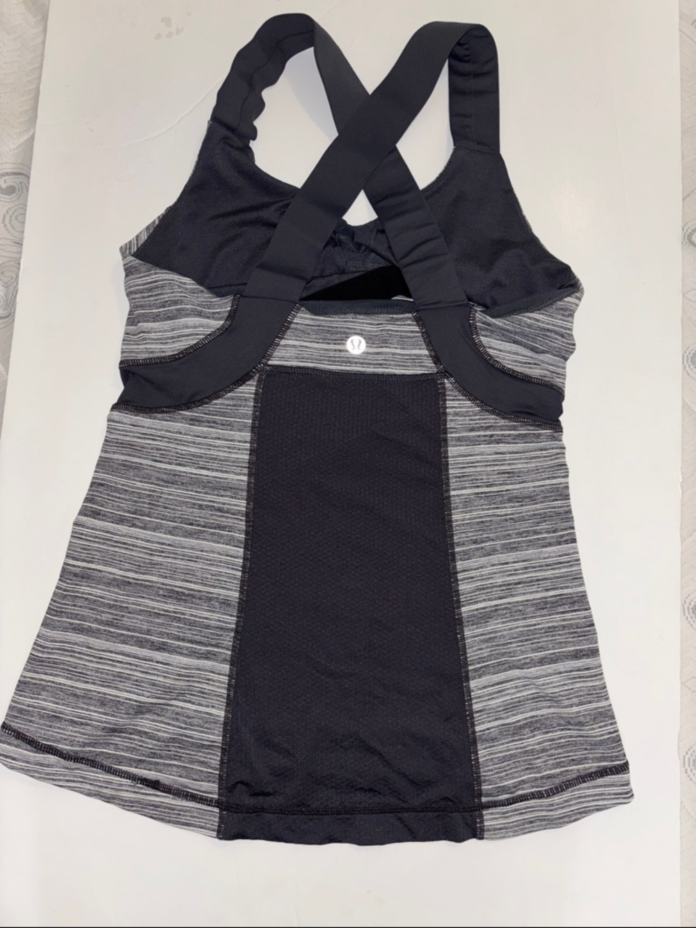 lululemon athletica Black and Gray Striped Crossback Tank Top